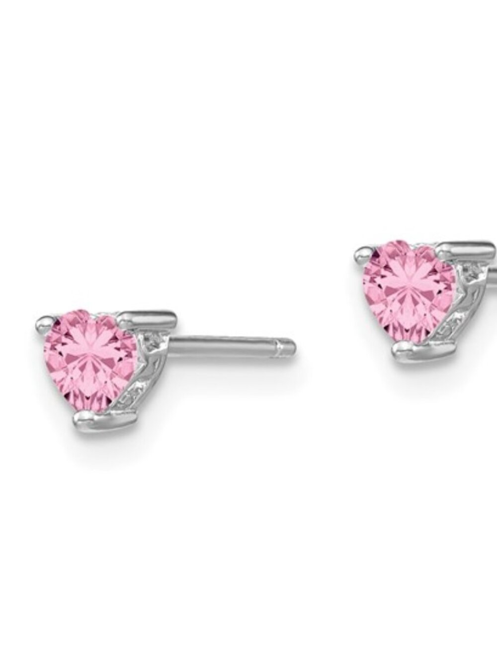 925 Sterling Silver Rh-pltd 4mm Heart Cr. Pink Sapphire Post Earrings Oct Birth